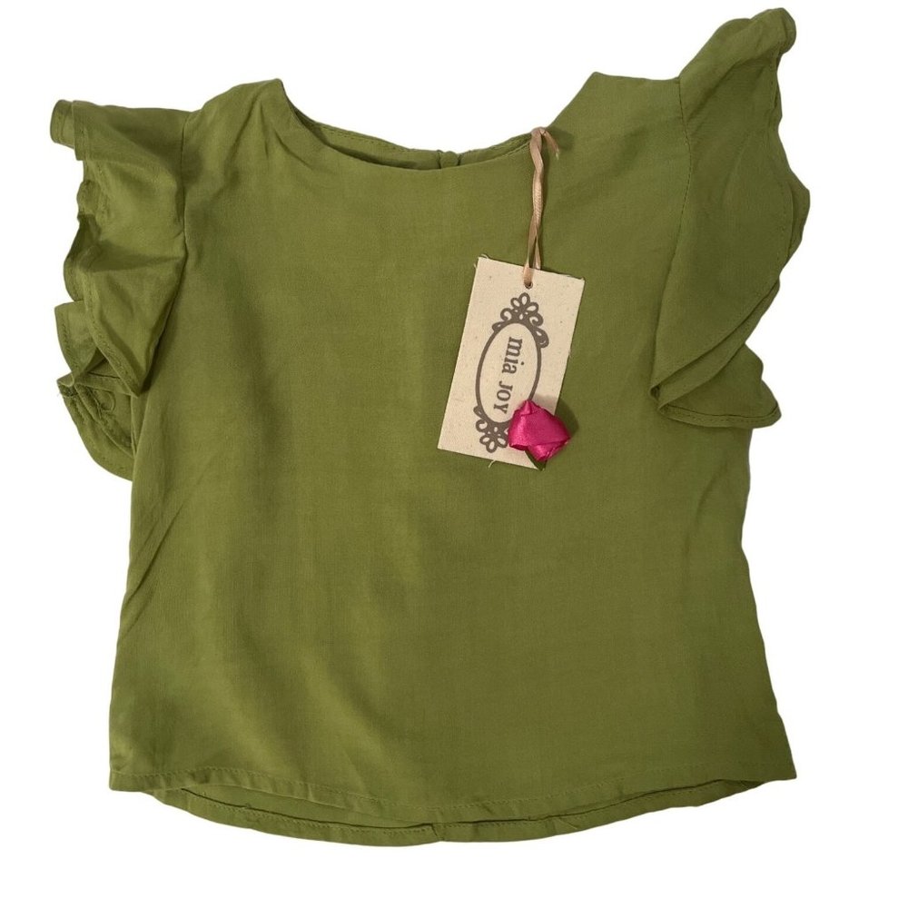 NWT Mia Joy Joyfolie 4 4T Tulip Ruffle Top Shirt Blouse Leaf Green Short Sleeve